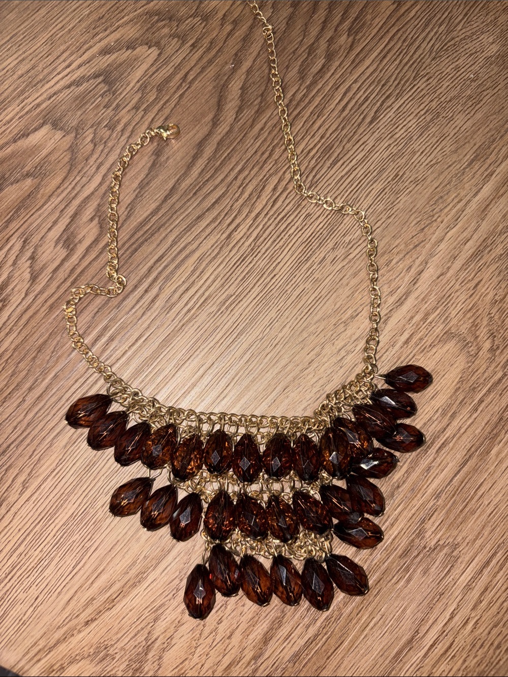 20-Gold Chain Necklace with Brown Faceted Teardrop Beads